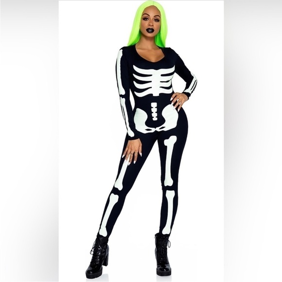 Leg Avenue Glow In The Dark Skeleton Bodysuit Halloween Costume - Picture 1 of 15